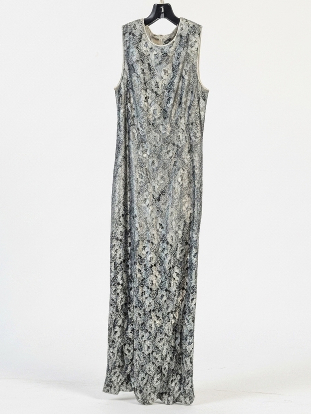Rimini Shaw Silver Lace Beaded Sleeveless Maxi Dress Vintage 90s 00s Sz 8